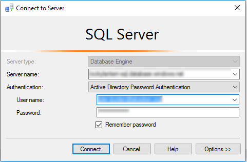 SSMS - Connect to Azure Active Directory
